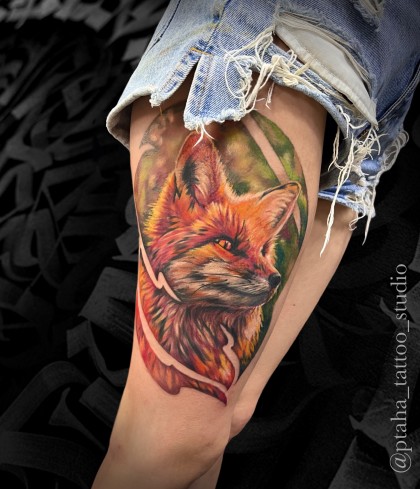 реализм цветная татуировка лиса